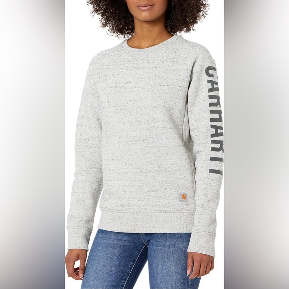 Carhartt Women’s relaxed fit midweight crewneck block logo sleeve. Size 2x